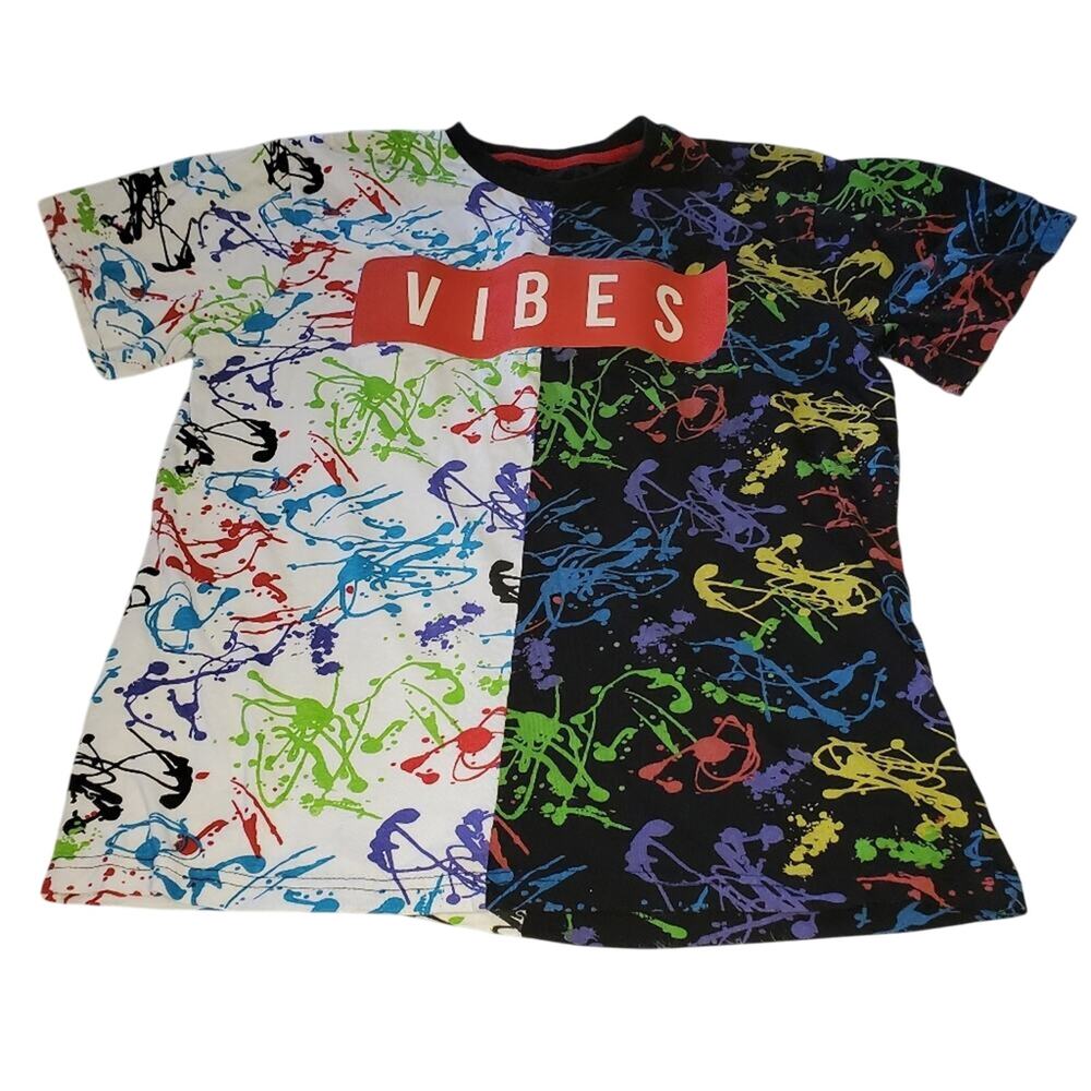 2/$30 Eighty-Eight Brand Tee Size M VIBES Black White Multicolor Paint Splatter